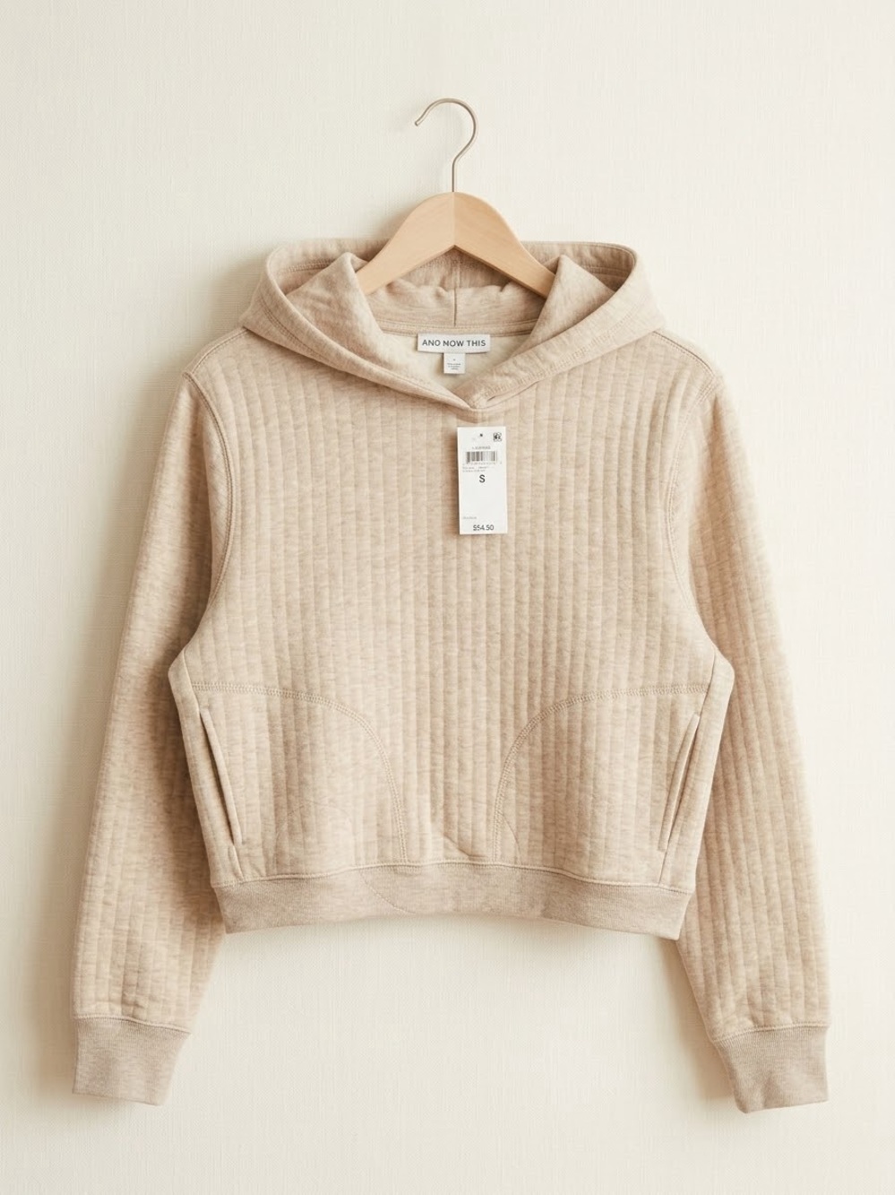 Beige Quilted Cropped Hoodie